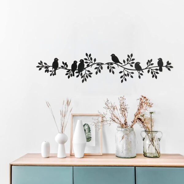 b-2 Lasani Wood Bird Wall Decor – 6 Birds on Olive Branch, Wooden Silhouette Hanging Art for Indoor & Outdoor Spaces