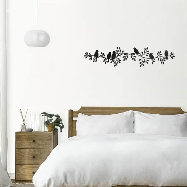 b-4 Lasani Wood Bird Wall Decor – 6 Birds on Olive Branch, Wooden Silhouette Hanging Art for Indoor & Outdoor Spaces