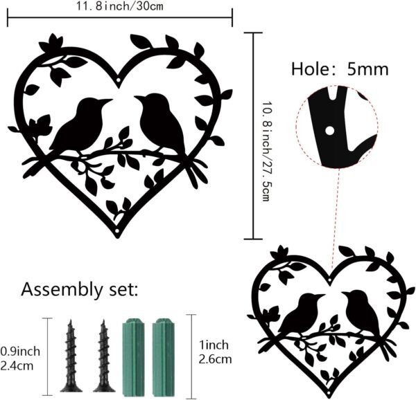 c-2 Bird on Branch Wooden Wall Art – Heart-Shaped Silhouette with Leaves, Hanging Decor for Home, Garden & Living Room
