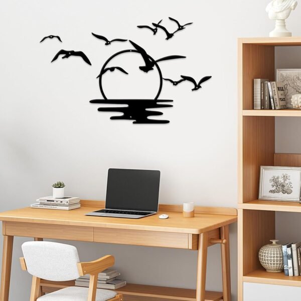 d-4 Black Wooden Flock of Flying Birds Wall Art – Modern Hanging Decor for Living Room, Bedroom & Outdoor Spaces
