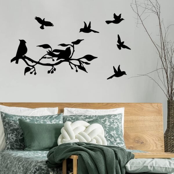 e-2 Modern Black Bird Wall Decor – Wooden Hanging Sculpture for Home & Garden