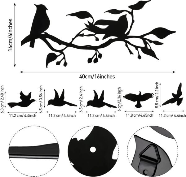 e-3 Modern Black Bird Wall Decor – Wooden Hanging Sculpture for Home & Garden