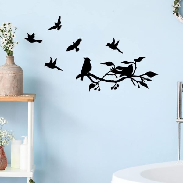 e-4 Modern Black Bird Wall Decor – Wooden Hanging Sculpture for Home & Garden