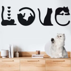 1-B Cat Wall Art – 4Pcs Black Cat Decor & 4Pcs Love Signs for Indoor and Outdoor Home Decor