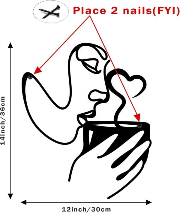 2-A Wooden Wall Art Decor – Black Wood Coffee Sign, Woman Drinking Coffee Sculpture for Kitchen, Home & Office