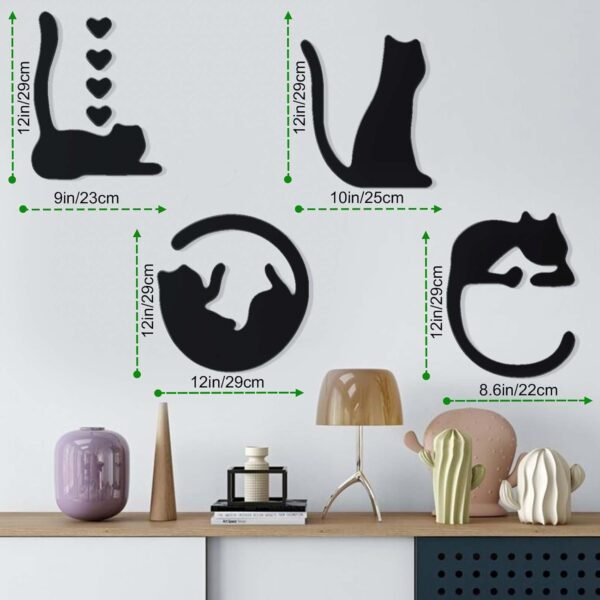 2-B Cat Wall Art – 4Pcs Black Cat Decor & 4Pcs Love Signs for Indoor and Outdoor Home Decor