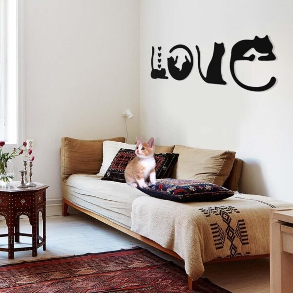 3-B Cat Wall Art – 4Pcs Black Cat Decor & 4Pcs Love Signs for Indoor and Outdoor Home Decor