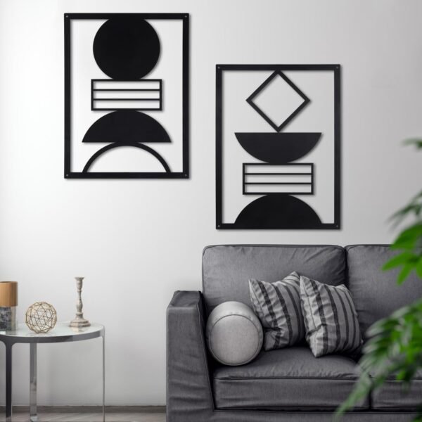 H-1 2 Pcs Black Wall Decor – Mid-Century Geometric Art, Minimalist Vertical Hanging for Home, Living Room, Bedroom