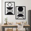 H-2 2 Pcs Black Wall Decor – Mid-Century Geometric Art, Minimalist Vertical Hanging for Home, Living Room, Bedroom