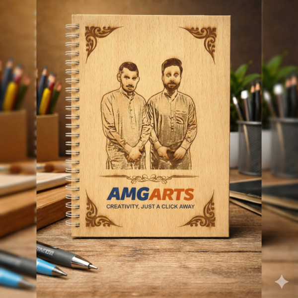 Personalized Wooden Cover Notebook - Engrave Any Photo, Text & Logo