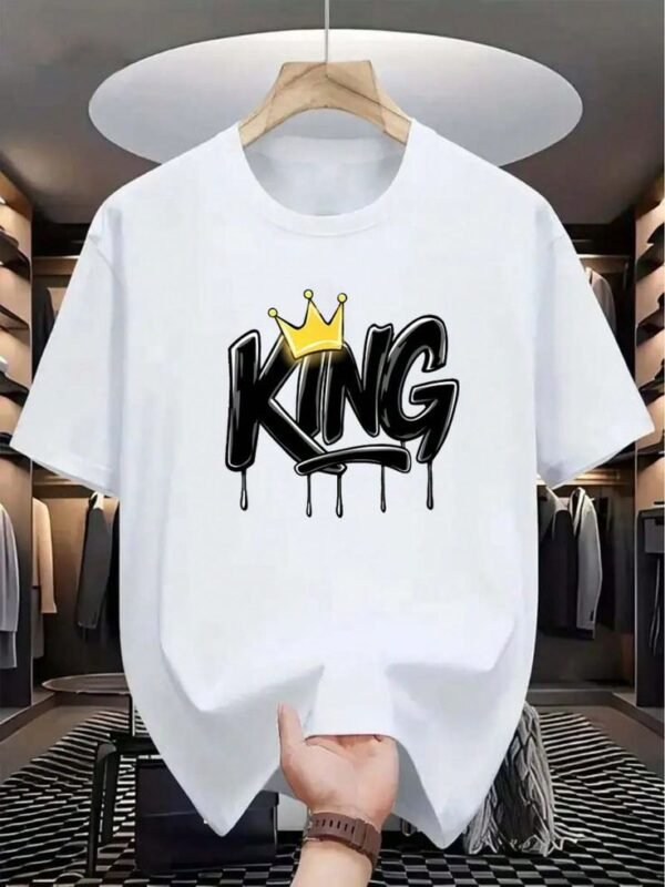 Men's Casual Crew Neck Graphic T-Shirt With Stylish _KING_ Print, Versatile Short Sleeve Tee For Summer Sport And Casual Wear Customized T-Shirt (Any Text, Any Picture, Any Design Just a Click Away)
